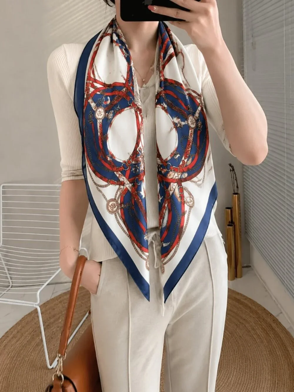 2/$30 NEW Cream Red Blue Nautical Antique Gold Baroque Printed Fashion Scarf