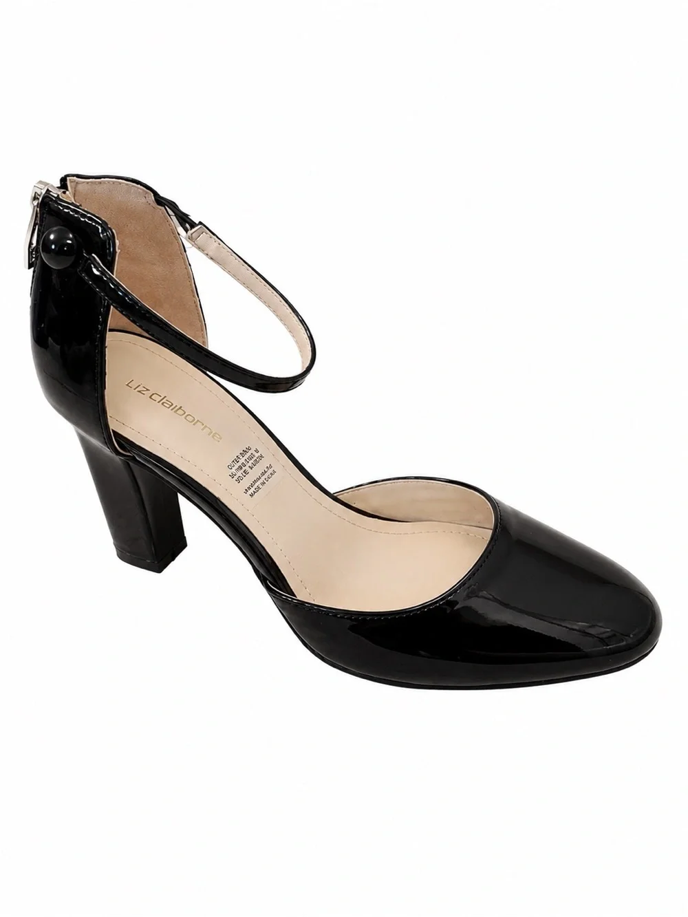 Liz Claiborne Winnie Pumps Women’s 7.5M Black Patent Ankle Strap NWOT