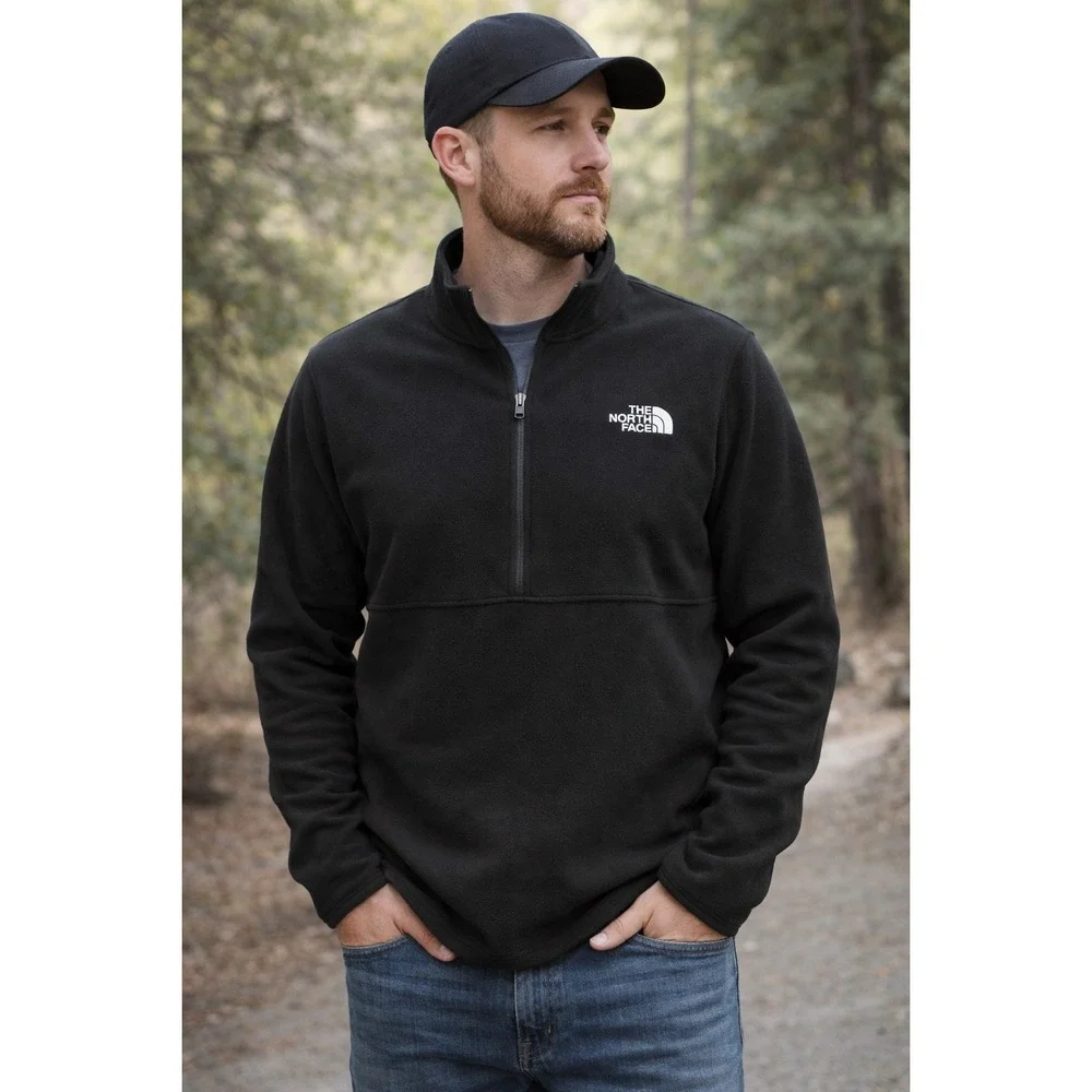 The North Face Mens Circular Design 1/4 Zip Fleece Pullover Black Large NF0A7UJO