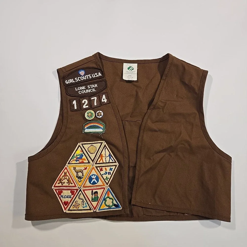 VTG 1990s Girl Scouts USA Brownie Vest M 10-12 Patch Loaded‎ Lone Star Council