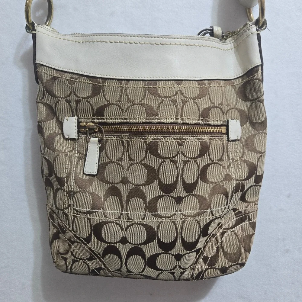 Coach *FLAW* Crossbody Bag Medium Signature C Canvas Leather Trim *see pics 1374