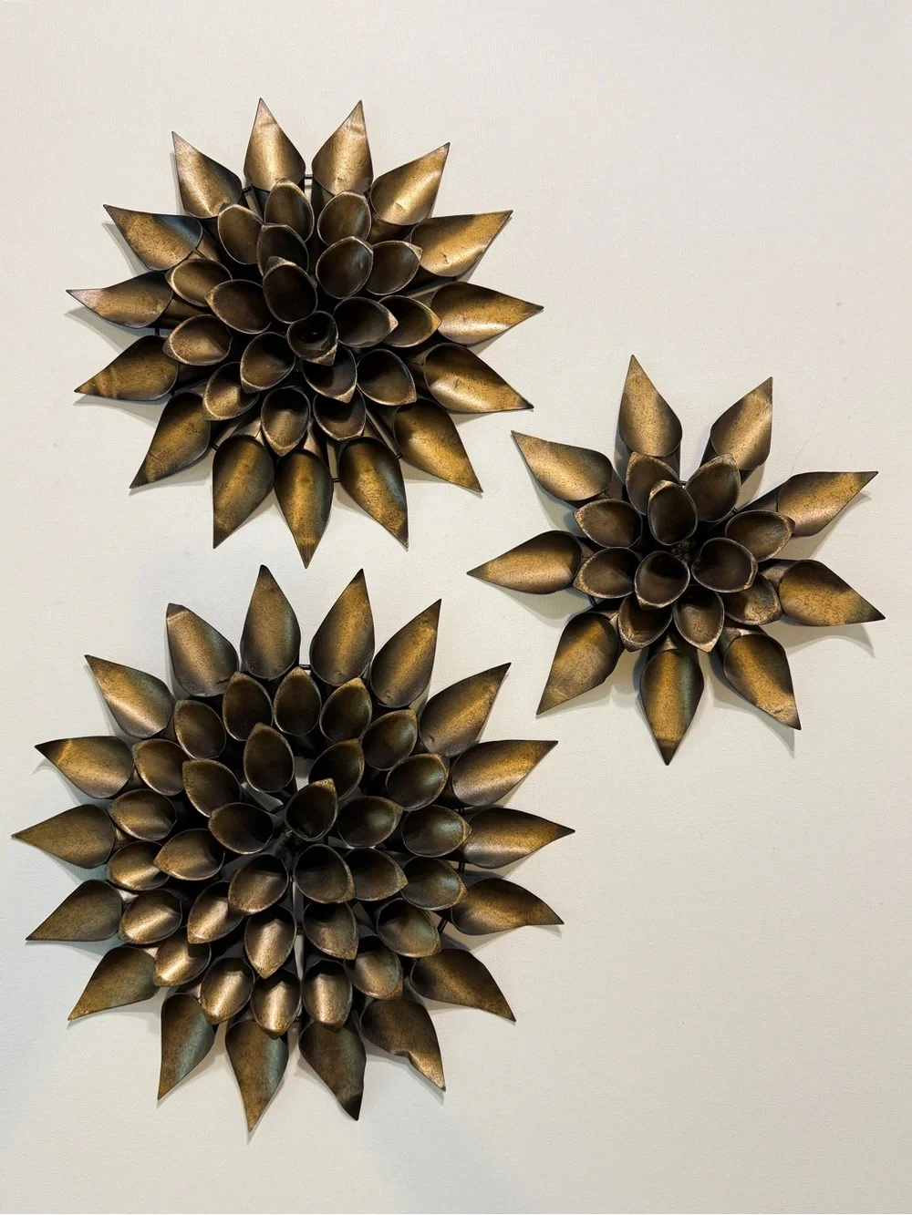 MCM 3 Vintage Metal bronze Tone Lotus Flower, Wall Sculpture 10” 11” 13” Round