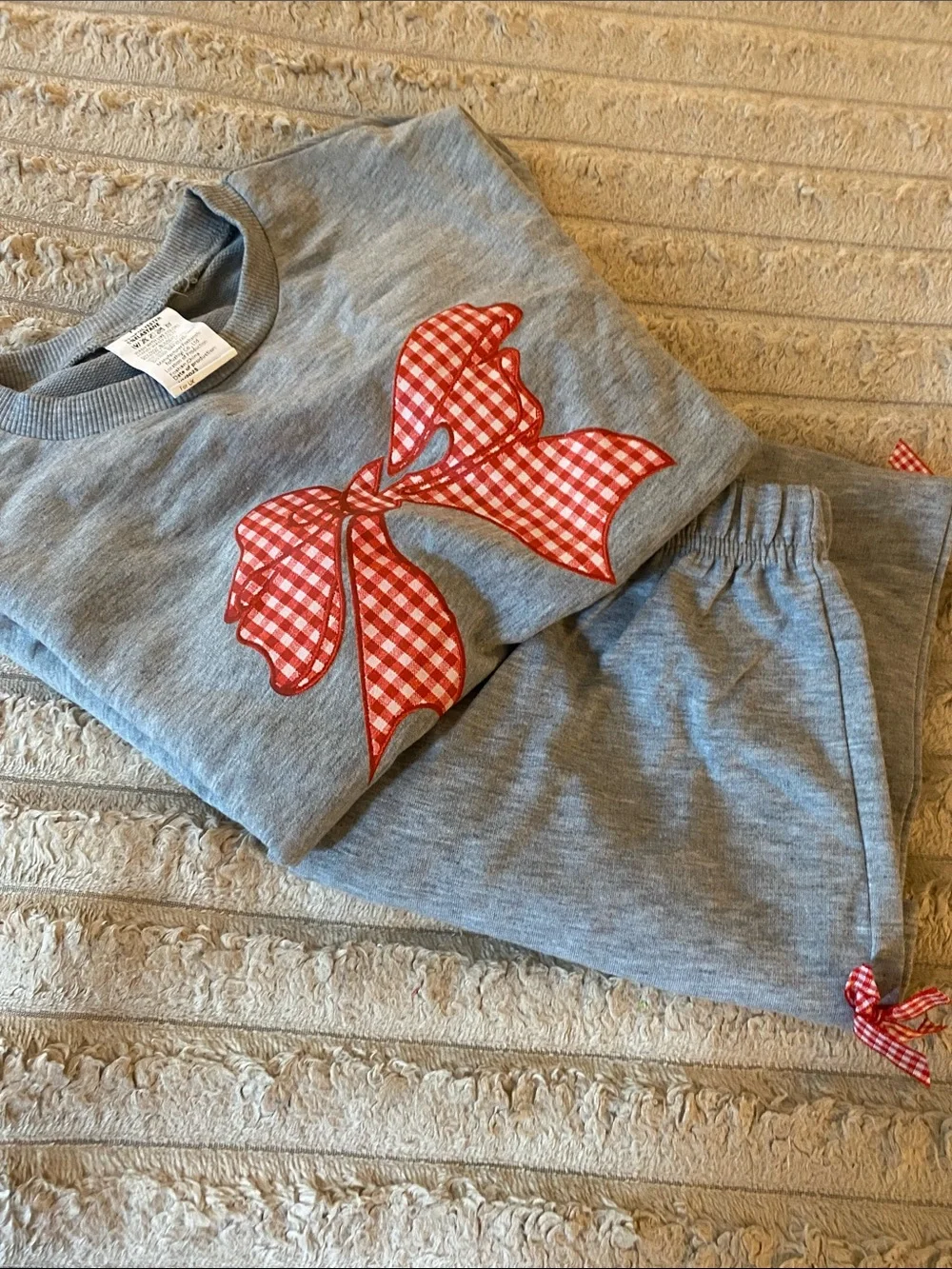 NWOT, Kids Grey Set with Red Gingham Bow