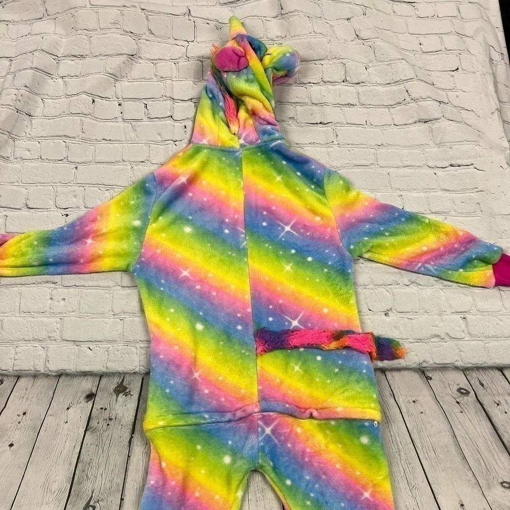 Girls' Size 7 Unicorn Hooded Onesie - Rainbow Colors