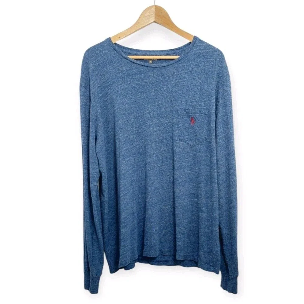 Polo Ralph Lauren Men's Size XL Shirt Blue Heathered Long Sleeve Polo Logo Guy