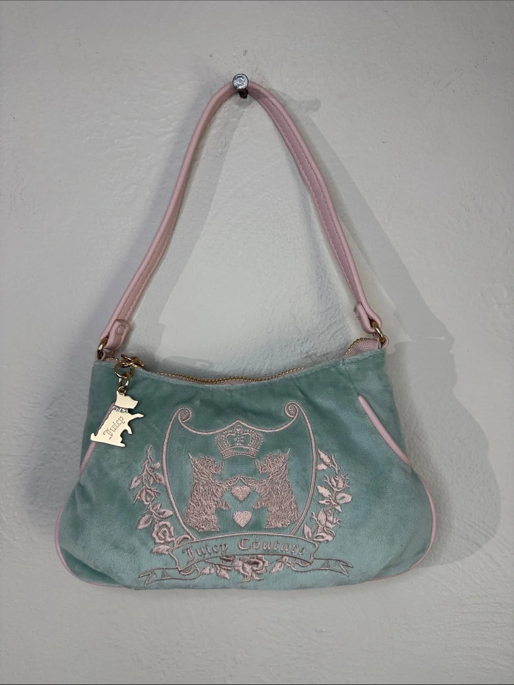 Juicy Couture Velour Scottie Dog Shoulder Bag Mint Pink NWOT