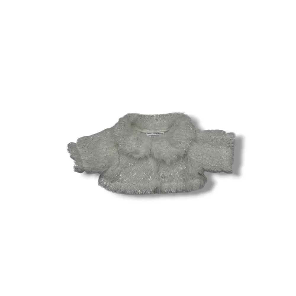 Build-A-Bear Workshop Faux Fur Shrug Plush OS White Silver Glitter Bolero Jacket
