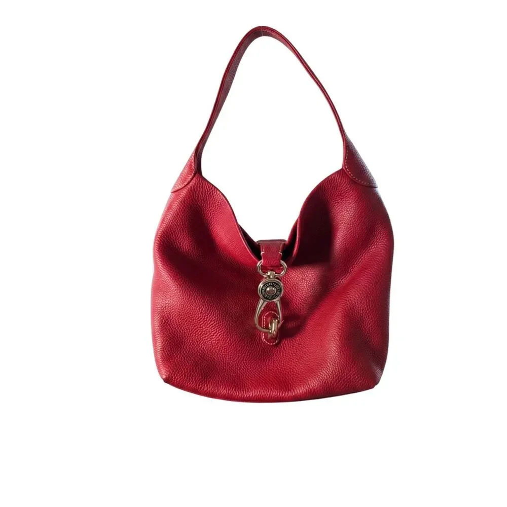 Dooney & Bourke Pebble Grain Logo Lock Shoulder Bag Red Hobo Dustbag