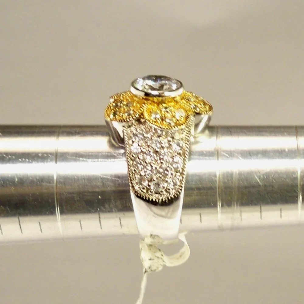 NEW Vintage Charles Winston Flower Yellow Cubic Zirconias Gold Silver Ring
