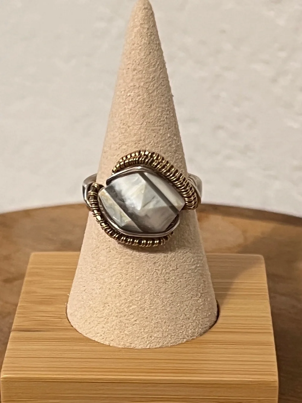 Handcrafted Wire Wrapped Mixed Metal Zebra Jasper Stone Statement Ring – Size 9