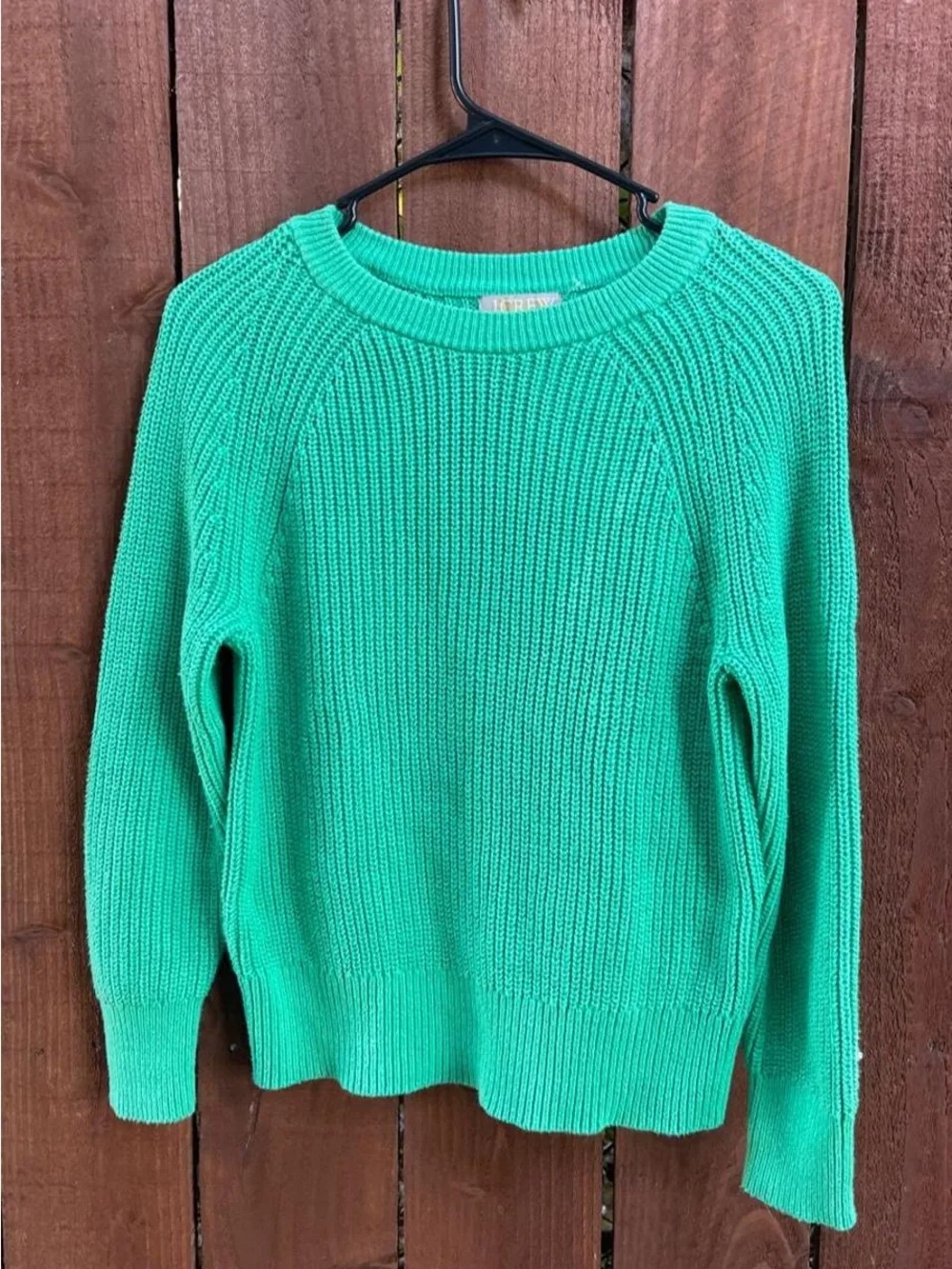 J.Crew Green Ribbed Chunky Knit Cotton Minimalist Classic Sweater Sp23 Sz XXS