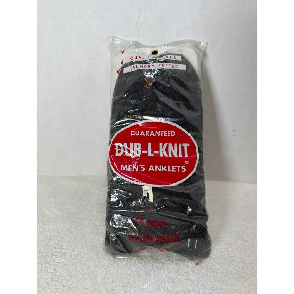 Vintage NOS Dub-L-Knit Men's Anklets Black Guaranteed‎ 4 pair Size 11