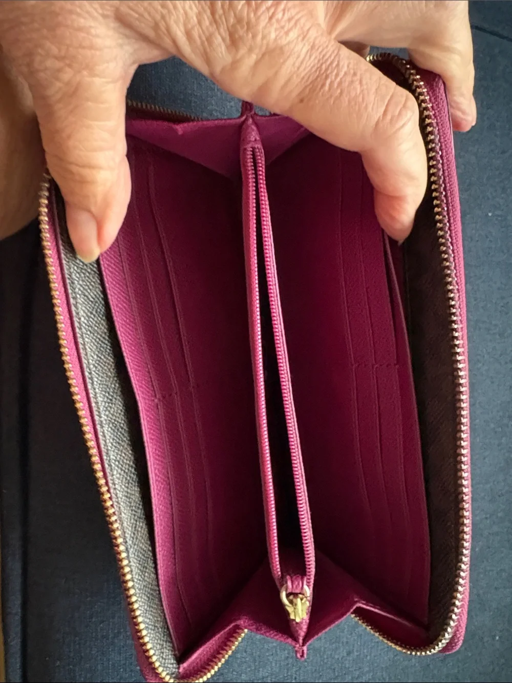 Coach Magenta Zip-Around Leather Wallet with Exterior Pocket