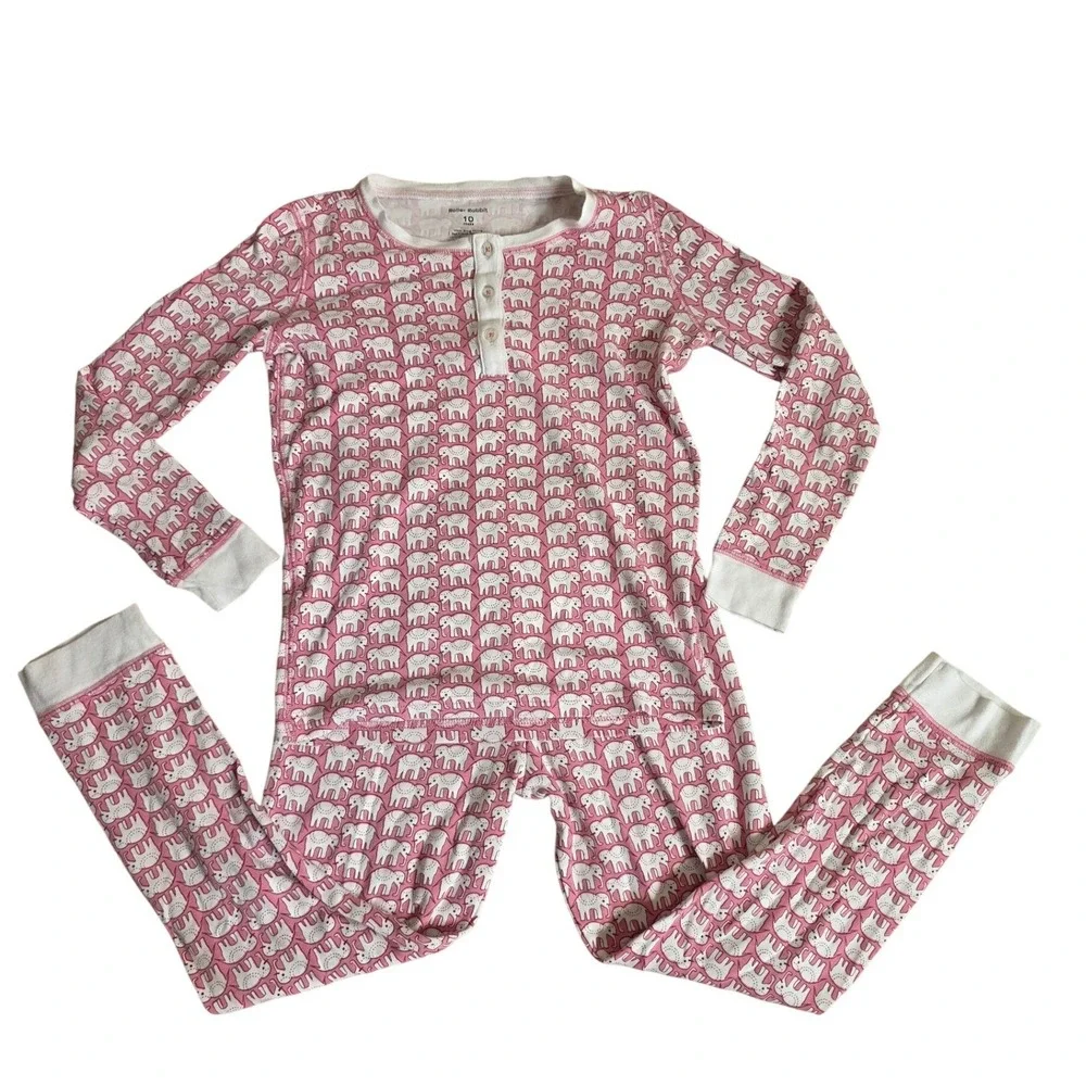 Roller Rabbit Kids Pink Hathi Elephant Pajama Set 100% Cotton Size 10 Years