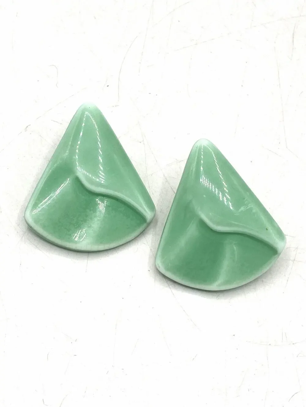 Vintage 1980s Mint Green Geometric Statement Earrings Oversized Pierced Mod