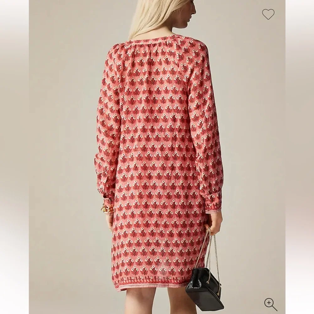 Women's Pink Patterned Long-Sleeve Wrap Dress