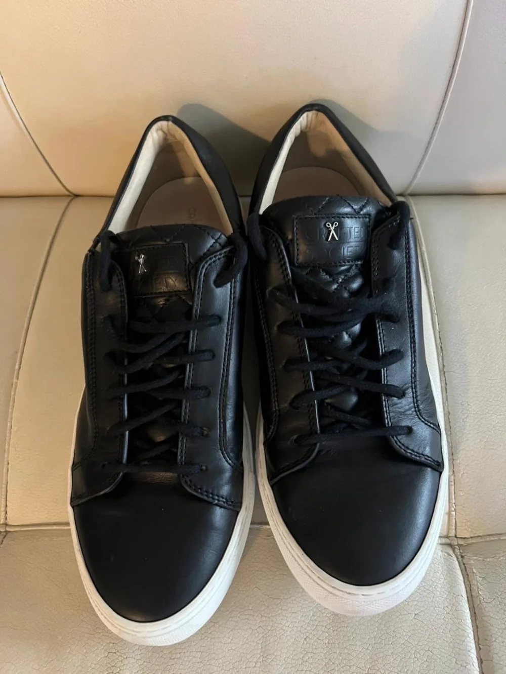Black Leather Low-Top Sneakers with White Sole - Men's