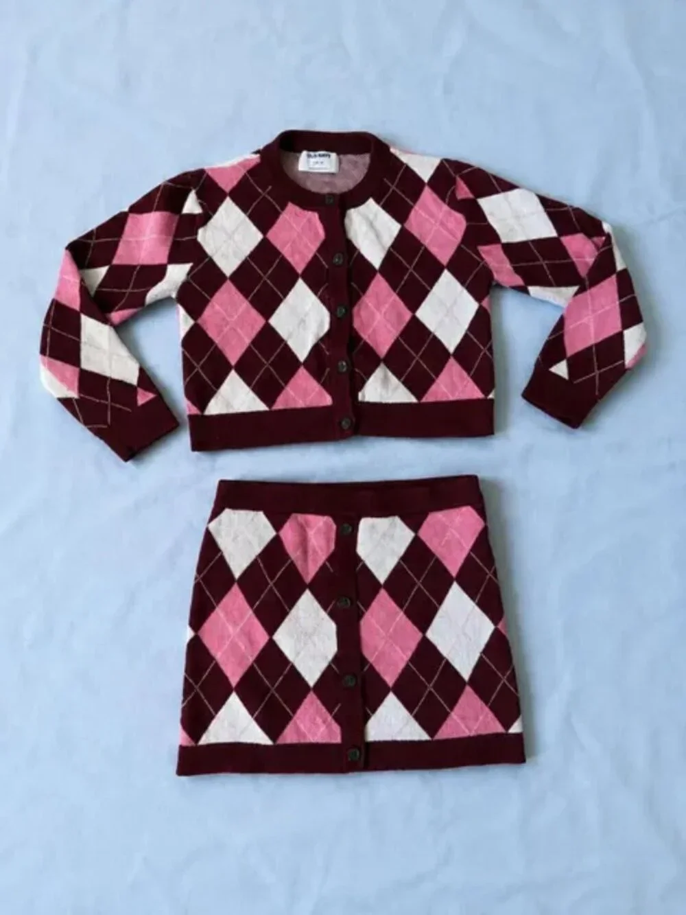 Old Navy Girls Argyle Cardigan & Skirt 2-Piece Set Size L 10–12