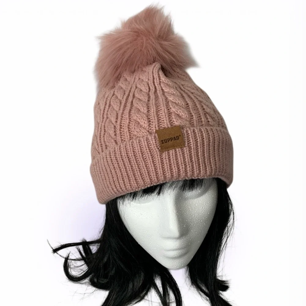 ZUPPAD Kids Pink Knit Pom Pom Beanie