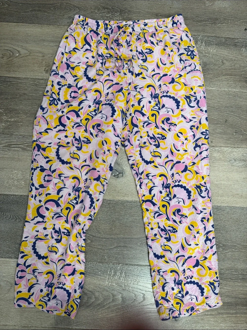 J. Crew 100% Silk Pink, Yellow & Navy Floral Lounge Pants 1241