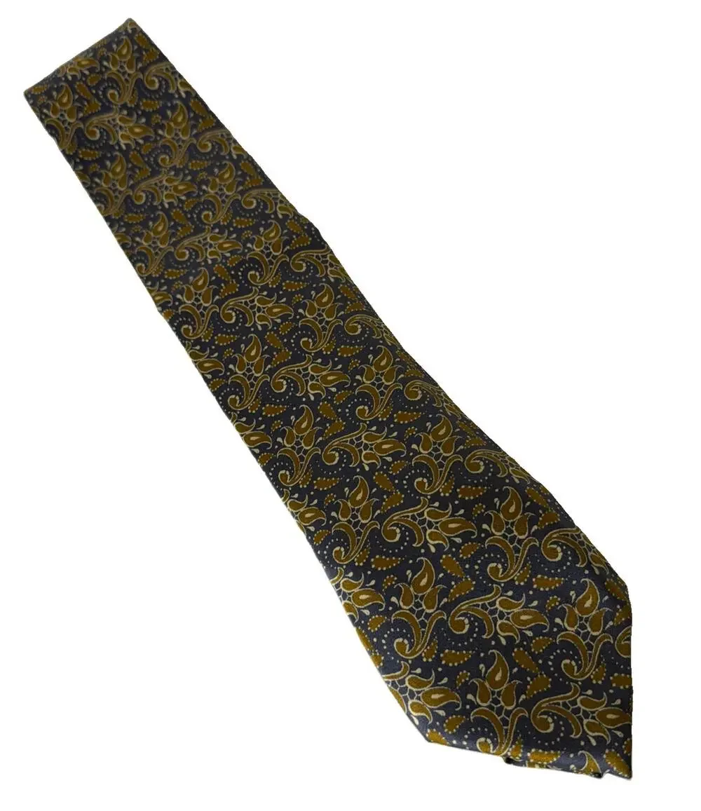 Giorgio Armani Cravatte 100% Silk Paisley Tie Made in Italy Blue Gold Ivory