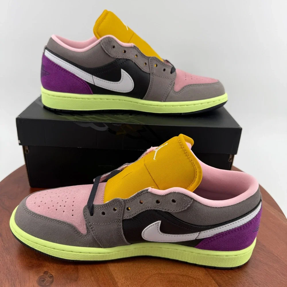Nike Air Jordan 1 Low SE Leather Sneakers Grey Multi-Color HQ2010-005 Men 10