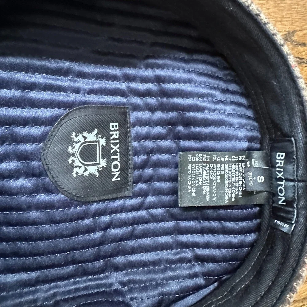 Brixton Fiddler Greek Fisherman Hat Plaid Cotton Newsboy Cap Brown Blue Small