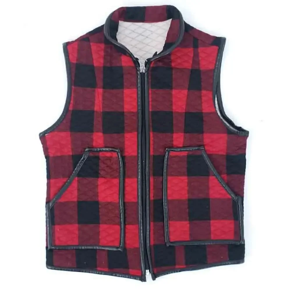 Buffalo Check Quilted Vest Girls Fit 6-7 Red Black