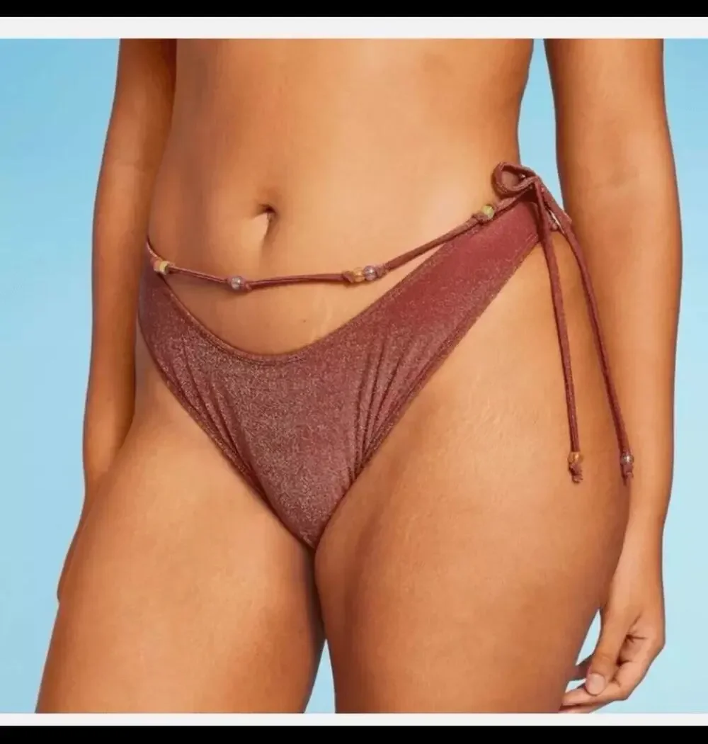 Wild Fable Brown Lurex Sparkly Beaded Bikini Swim Bottom XS