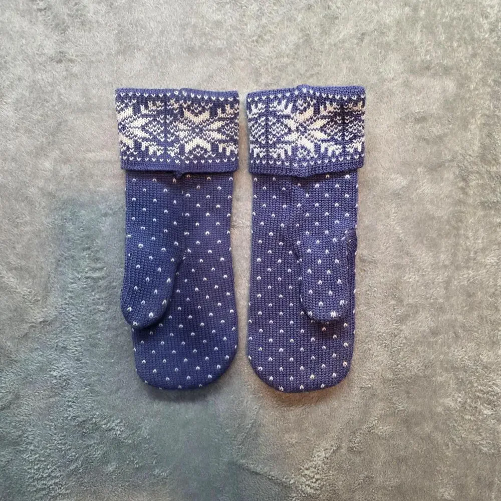 Norlender Knitwear Mittens Womens One Size Blue Wool Fair Isle Knit Norway
