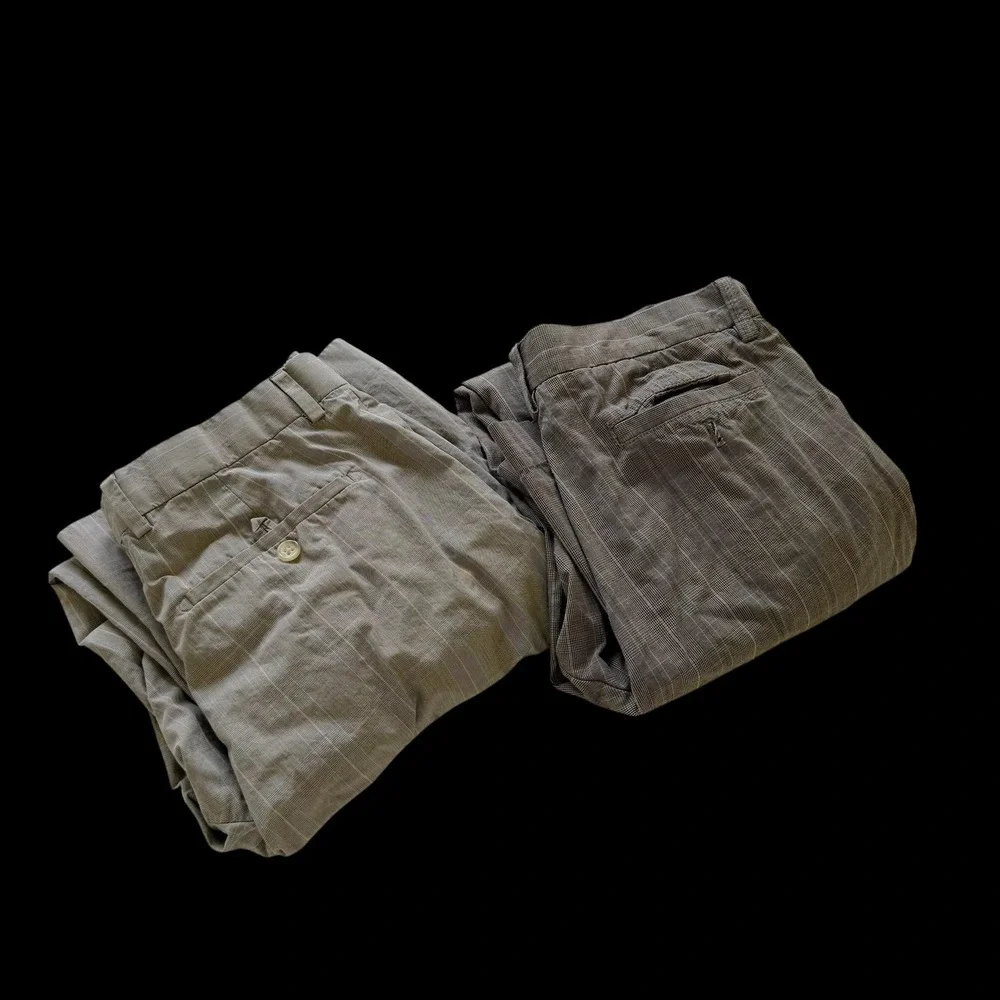 Bundle Lot 2 Banana Republic 32x32 Brown Plaid Cotton Chino Trousers Pants