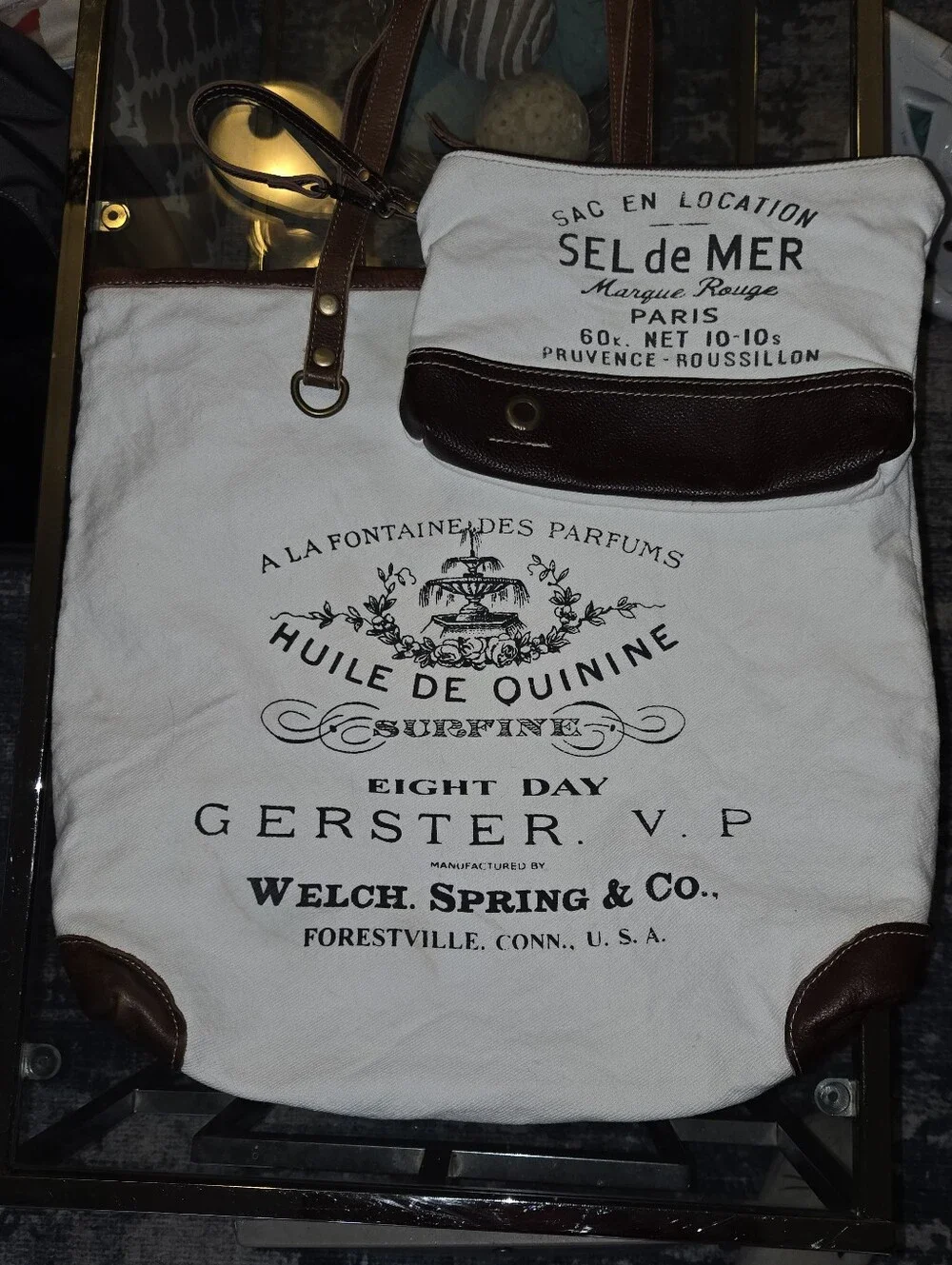Pre-owned Myra Bag Vintage French Perfume Tote & Sel de Mer Wristlet Set, AS IS