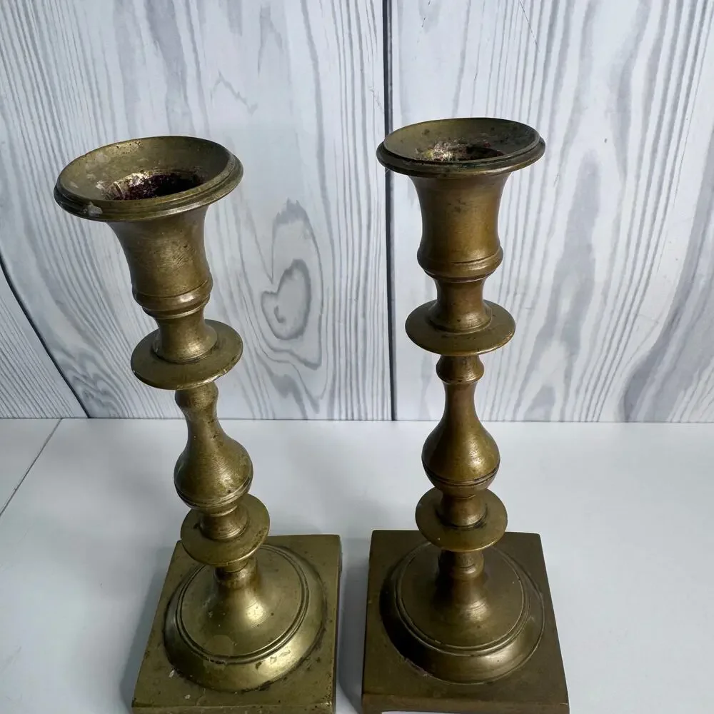 Vintage Pair Brass Candlesticks Holders Home Decor House Office MCM Mid Century