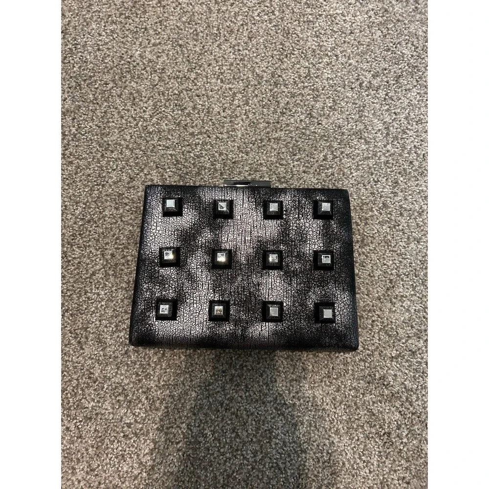 Nasty Gal Womens Charcoal Vegan Faux Leather Power Grid Studded Crossbody Bag‎