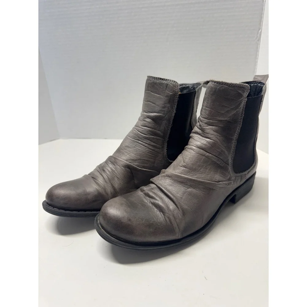 Miz Mooz Lissie Antique Grey Ruched‎ Leather Chelsea Ankle Boots Womens 8.5