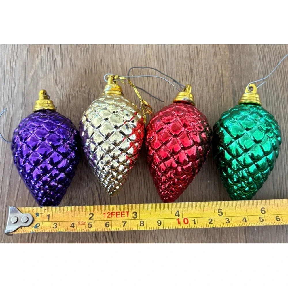 Hard Plastic Christmas Ornaments Pine Cones Red Green Gold Purple