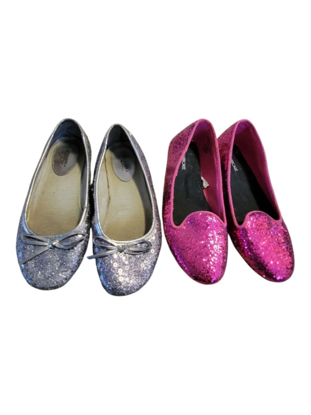Silver Pink Sparkly Girls Flats Size 4 Stylish Comfort