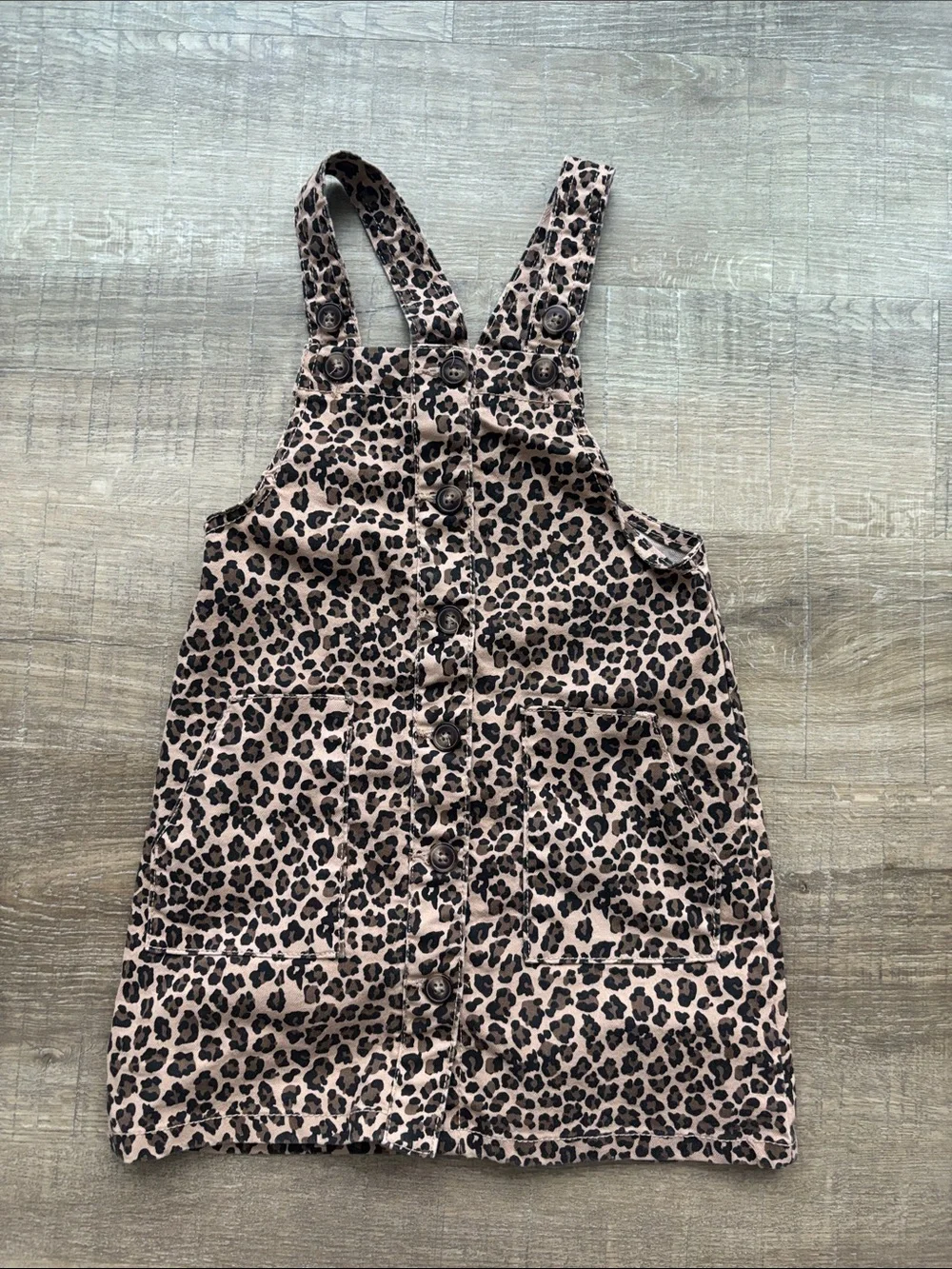 Leopard Print Button-Front Overall Dress - Tan/Black