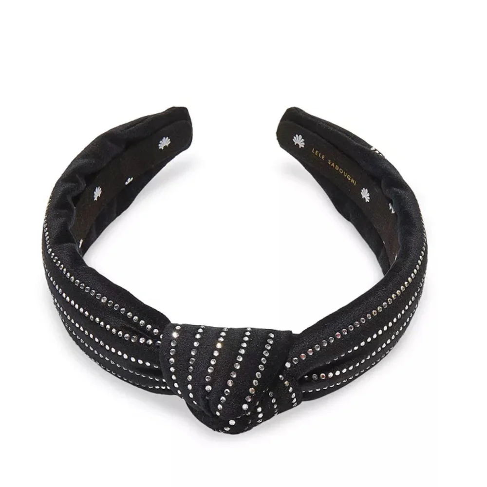 NWT $125 Lele Sadoughi Black Crystal Pinstripe Slim Knotted Headband!