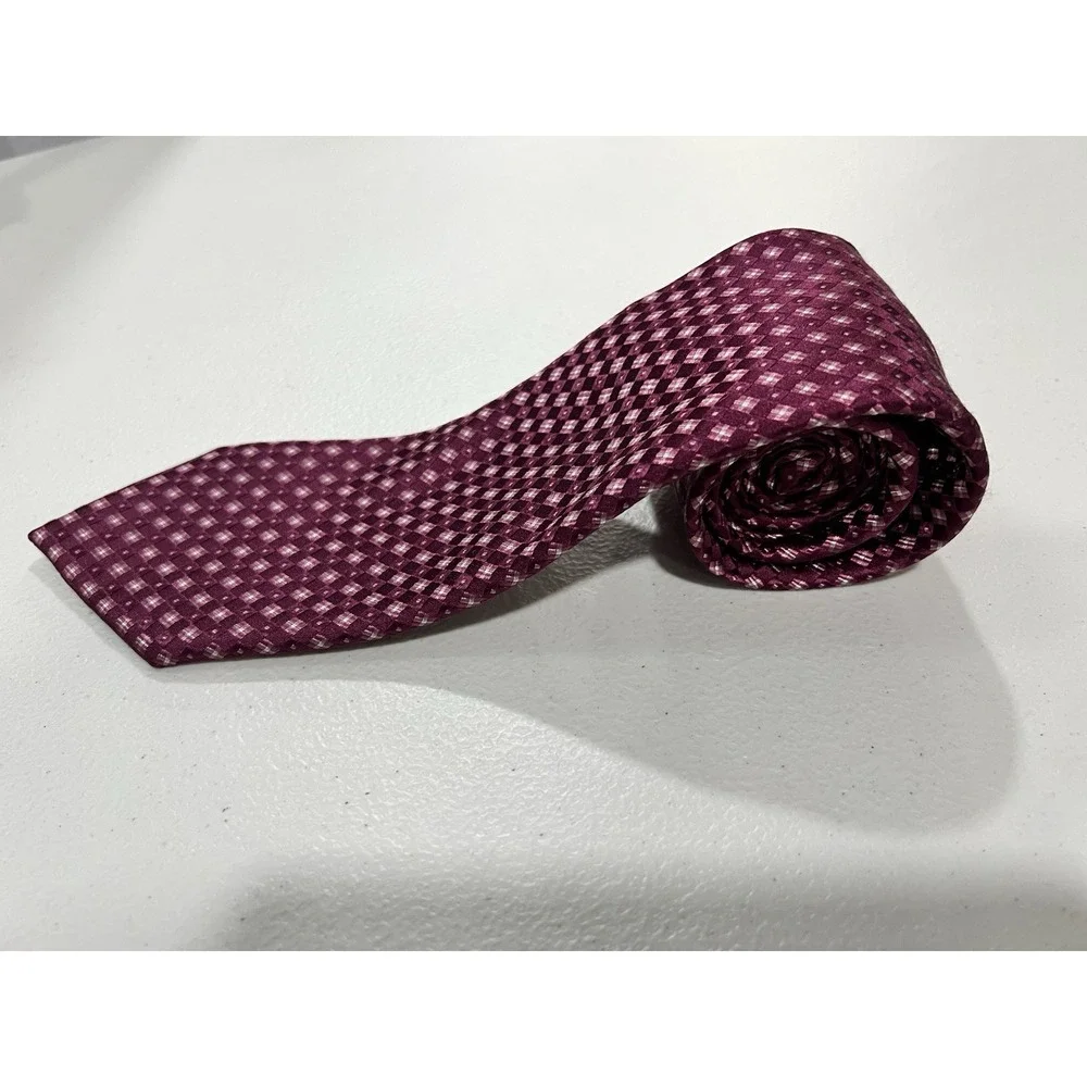 Michael Kors Men's Pointed Woven Tie Burgundy Pink Geometric One Size