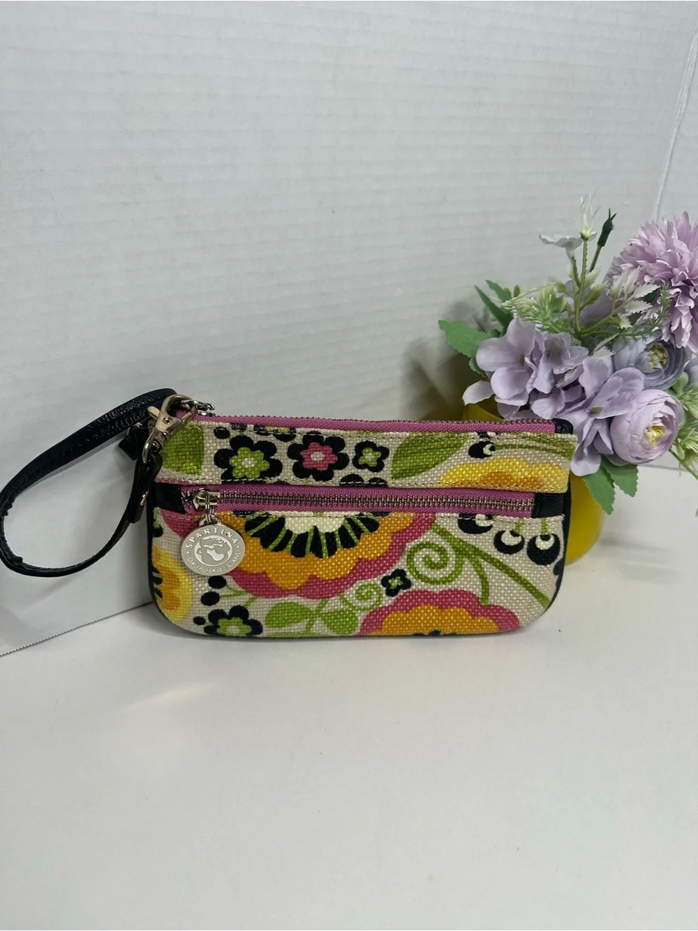 Spartina 449 Floral Canvas Wristlet in Yellow, Pink & Green