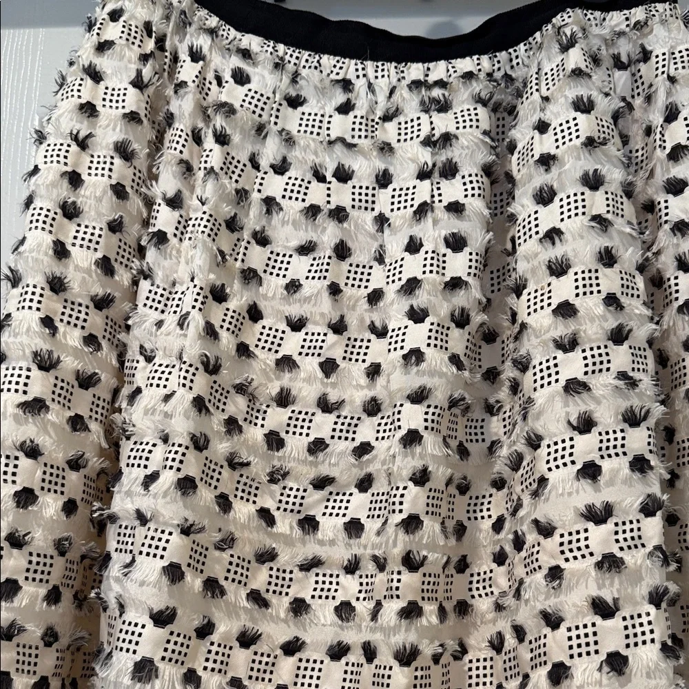 Light Cream Black Textured A-Line Frilly Glam Dramatic Edgy Autumn Girly Skirt 8