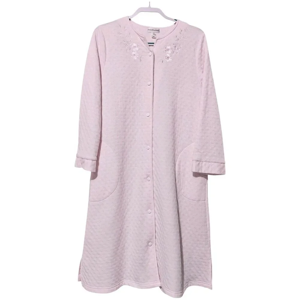 Miss Elaine Housecoat Floral Robe M Medium Pink Snap Muu Muu Warm Nightgown Long