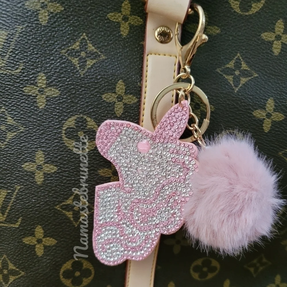 2/$16 Rhinestone Unicorn Pom Pom Keychain Bag Charm