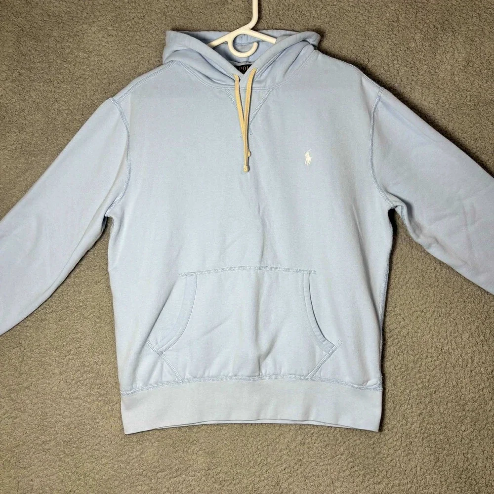 Polo Ralph Lauren Mens Baby Blue Pony Logo Pullover Hoodie Sweatshirt Medium