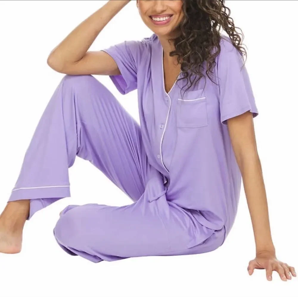 Flora Nikrooz Ladies' Button Front 2-piece Purple PJ Set Large