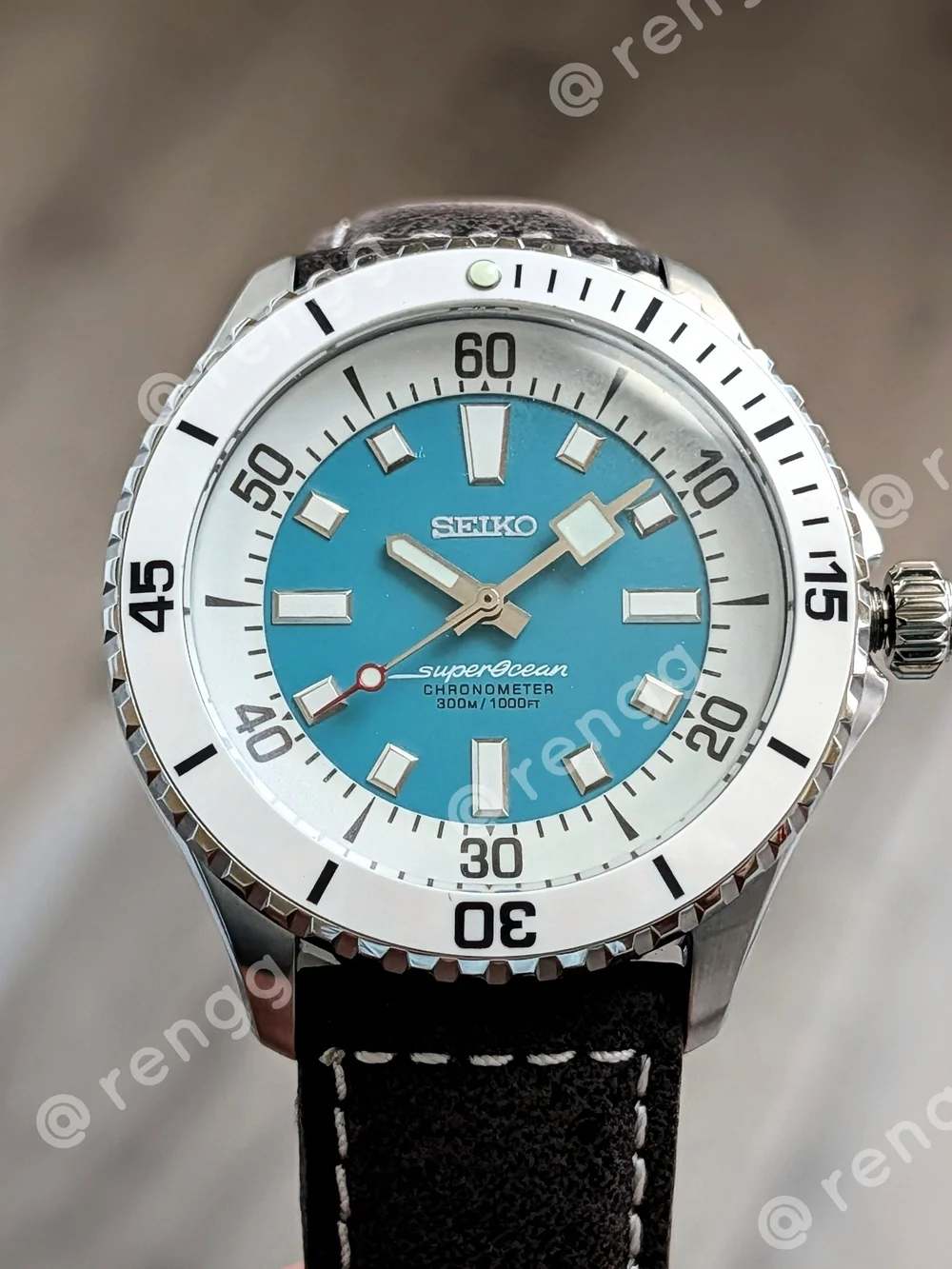 44mm Automatic Seiko Men’s Turquoise SuperOcean Dive Mod Watch Sapphire Crystal