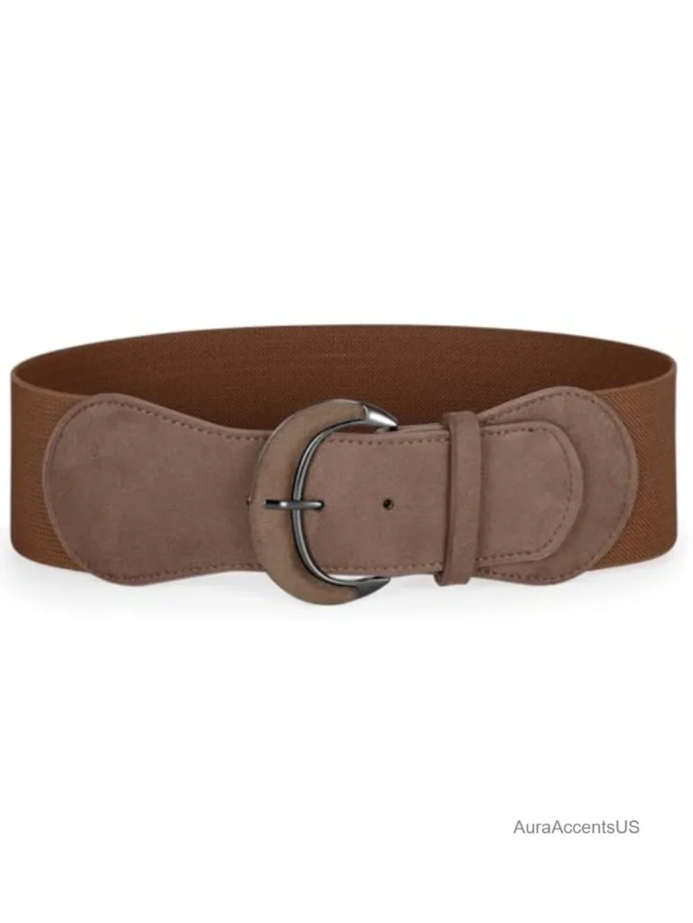 Women's Suede Wide Elastic Belt Chunky Buckle Stretch Belt Dress Coat