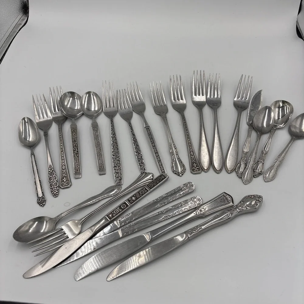 Vintage Stainless Steel Forks,spoons,knifes  Mixed Lot Of 24 Various Patterns