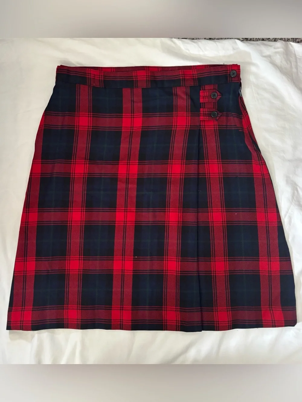 Lands' End Red and Navy Plaid Uniform Skirt